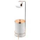 Kit Suporte Porta Papel Higiênico Com Lixeira 8L Tampa Cesto Lixo Rose Gold Branco Chão Banheiro - Future