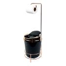 Kit Suporte Porta Papel Higiênico Lixeira 5L Basculante Banheiro Preto Rose Gold - AMZ
