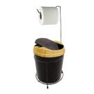 Kit Suporte Porta Papel Higiênico Lixeira 5L Cesto Lixo Tampa Basculante Banheiro Preto Dourado - AMZ