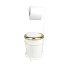 Kit Suporte Porta Papel Higiênico Lixeira 5L Cesto Lixo Tampa Basculante Redonda Banheiro Branco Dourado - AMZ Kit Suporte Porta Papel Higiênico Lixeira 5L Cesto Lixo Tampa Basculante Redonda Banheiro Branco Dourado - AMZ