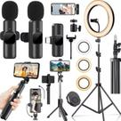 Kit Suporte Smartphone Tripé Iluminador Profissional + Microfone Sem Fio Duplo Gravar Vídeo No Celular Selfie Entrevista