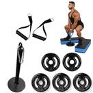 Kit Suporte Sumo + Puxador Nylon + 12Kg De Anilhas Emborrachada Com Mosquetão Para Treino De Agachamento Sumô Academia Musculação Fitness