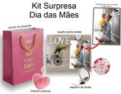Kit Surpresa Porta Retrato Espelho de Bolsa Chaveiro e Sacola