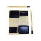 Kit Sushi Saitama 7 Peças em Bambu e Cerâmica Preta Lyor