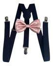 Kit Suspensório Azul Marinho + Gravata Borboleta Rosê Gold