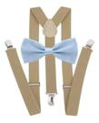 Kit Suspensório Bege + Gravata Borboleta Azul Bebê