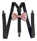 Kit Suspensório Cinza Chumbo + Gravata Borboleta Rosê