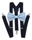 Kit Suspensório Marinho + Gravata Borboleta Azul Bebê