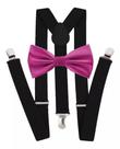 Kit Suspensório Preto + Gravata Borboleta Rosa Pink R: 244/247