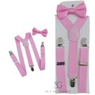 Kit Suspensório Rosa Claro + Gravata Borboleta Infantil Para Pajens e Eventos