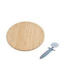 Kit tábua bambu giratória e cortador pizza azul 2 pç Oikos