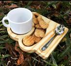 Kit Tábua Bandeja c/ Xícara de Tomar Café / Chá Madeira Pinus