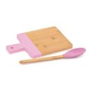 Kit Tábua de Corte Alça Rosa + Colher De Bambu e Silicone CLA0