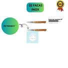 Kit tábua de corte faca de inox cabo madeira premium churrasco frutas perfeito para sua cozinha