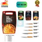 Kit tábua de corte faca de inox cabo madeira premium churrasco frutas perfeito para sua cozinha