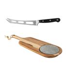 Kit Tábua de Frios Tramontina com Pedra Faca de Queijo 6 Century Inox Preta Kit Tábua de Frios Tramontina com Pedra Faca de Queijo 6 Century Inox Preta