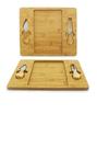 Kit Tábua de Queijos com Facas em Aço Inox Conjunto 3 Peças, Tábua Estilo Bambu 24x29cm, Ideal para Frios, Petiscos e Servir com Elegância, Perfeito