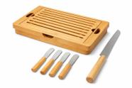 Kit Tábua Migalheira de Pão em Bambu + Faca Serrilhada + 4 Espátulas para Manteiga KIT:KIT COMPLETO 6 ITENS