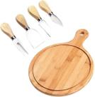 Kit Tábua para Servir Frios com Utensílios 5 Peças Bambu e Aço Inox