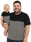 Kit Tal Pai Tal Filho Camiseta Plus Size e Body de Bebê Preto Cinza