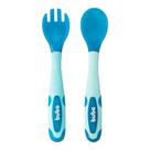 Kit Talher Colher e Garfo Infantil para Bebê e criança Termossensível Azul Buba