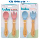 Kit Talher Infantil Garfo e Colher Em Bambu Azul Rosa Buba