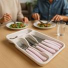 Kit Talheres 25 Peças Branco Servir Jantar Almoço Comer Pegador Casa Faca Garfo Presente Kit Talheres 25 Peças Branco Servir Jantar Almoço Comer Pegador Casa Faca Garfo Presente