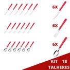 Kit Talheres Colher Faca Garfo Luna Cabo Vermelho - 18un