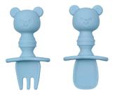Kit Talheres Infantil em Silicone Ursinho - Azul - Buba