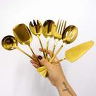 Kit Talheres Servir Dourado Aço Inox Mesa Posta 8 Peças Gold Aço Inox 304 Dourado