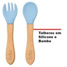 Kit Talheres Silicone e Bambu Azul Colher e Garfo Buba