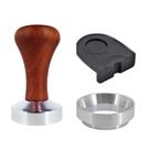 Kit Tamper Cabo Madeira 58mm + Tapete Base Tamper + Anel Funil para Portafiltro 58mm