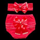 Kit Tapa Fralda Bunda Rica + Faixa de Cabelo com Laço Vermelho