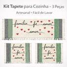 Kit Tapete 3 Peças para Cozinha Tear Artesanal Passadeira + Tapetes