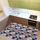 Kit Tapete de Cozinha 3 Peças em Tecido Jacquard c/ Antiderrapante Látex - Pixel Marinho