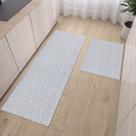Kit Tapete de Cozinha Artesanal 2 e 3 Peças Chevron Minimalista com Passadeira e Capacho Antiderrapante Rústico Cru Cinza
