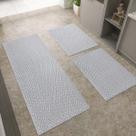 Kit Tapete de Cozinha Artesanal 2 e 3 Peças Chevron Minimalista com Passadeira e Capacho Antiderrapante Rústico Cru Cinza