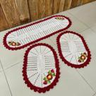 Kit Tapete e Passadeira Cozinha Oval 3 Peças Cristal Bordado