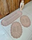 Kit Tapete e Passadeira Cozinha Oval 3 Peças Leque Colorido Crochê Artesanal