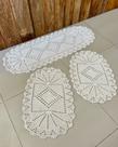 Kit Tapete e Passadeira Cozinha Oval 3 Peças Losango Crochê Artesanal