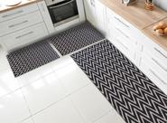Kit Tapetes e Passadeira De Cozinha 3 Peças Antiderrapante Chevron Zig Zag Geométrico Preto e Cinza