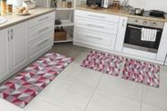 Kit Tapetes e Passadeira De Cozinha 3 Peças Antiderrapante Ladrilhos Vinho e Cru