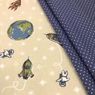 Kit Tecido Tricoline Composê Estampado Infantil Space 2 cortes 50x1,50