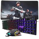 Kit Teclado Gamer Antighosting, Mouse 7 Botões 4800 DPI e Mouse Pad 80x40 Estampa Gamer - Led RGB