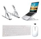 Kit Teclado Mouse Wireless E Suporte Brancos Para Notebook
