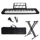 Kit Teclado Musical 61 Teclas Estudante Iniciante Rhythmic 50 + Capa e Suporte em X