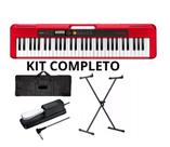 Kit Teclado Musical Casio Cts 200 Vermelho PEDAL CAPA SUPORTE X