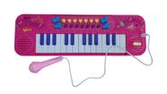 Kit Teclado Musical Infantil com Microfone Rosa Brinquedo Educativo e Interativo