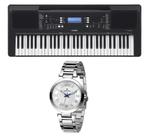 Kit Teclado Yamaha Arranjador PSR E373 e Relógio Dk11214-6
