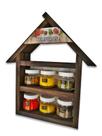 Kit Temperos Condimentos Casinha Madeira 6 Potes Vidro Papinha